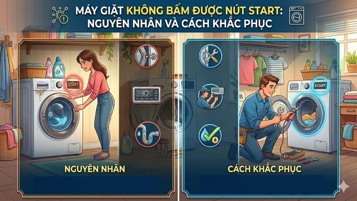 Máy giặt không bấm được nút Start: Nguyên nhân và cách khắc phục